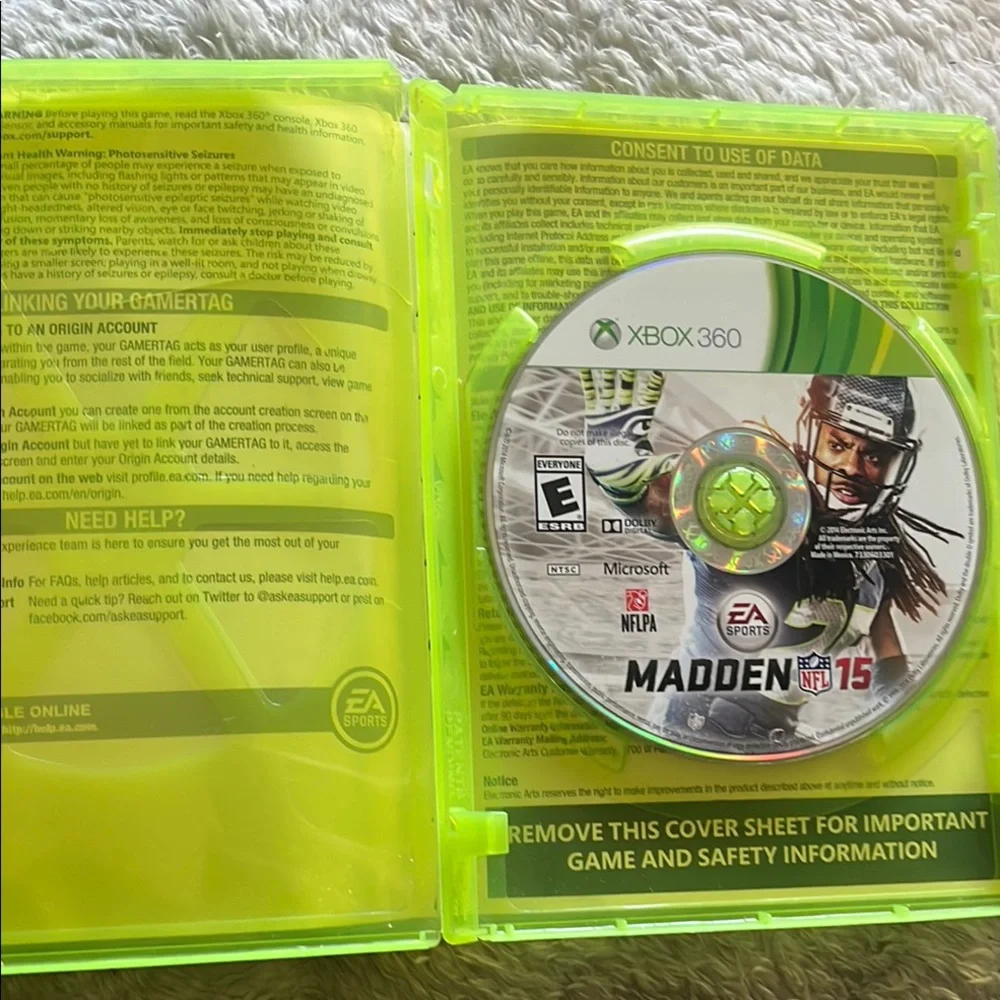 Madden NFL 15 Football X-Box 360 Video Game - Green Case EUC